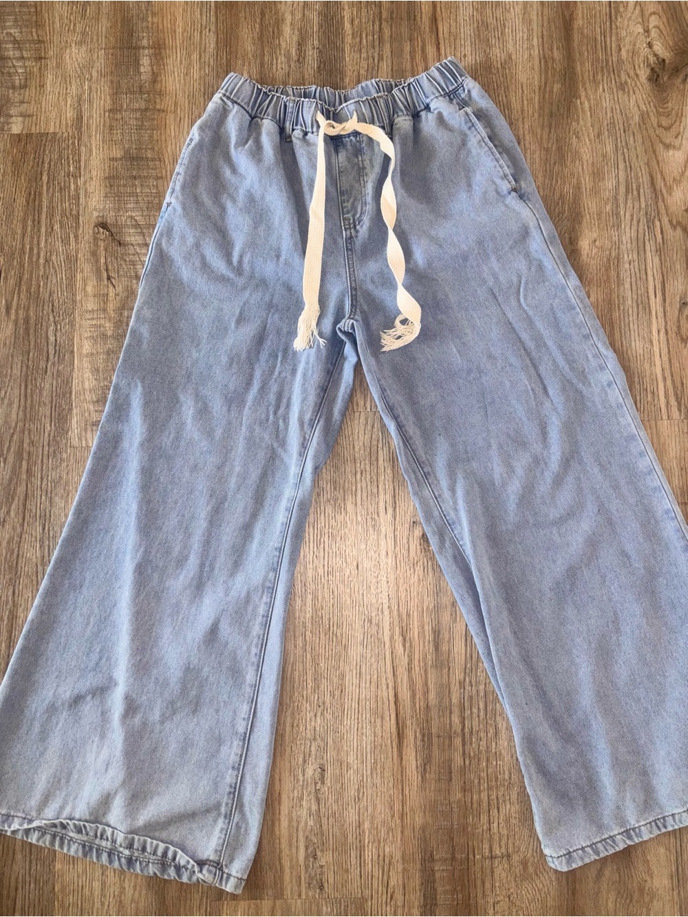 Cider Light Wash Wide Leg Drawstring Jeans Baggy Denim Skater Boho Size M
